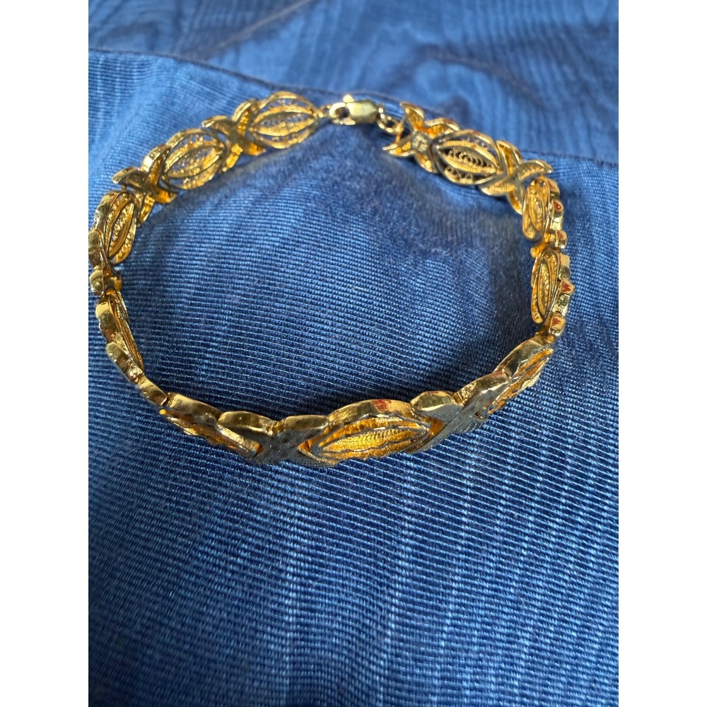 Vintage 925 Sterling Silver Gold Vermeil Filigree XO Bracelet Turkey 7.5 Inch
